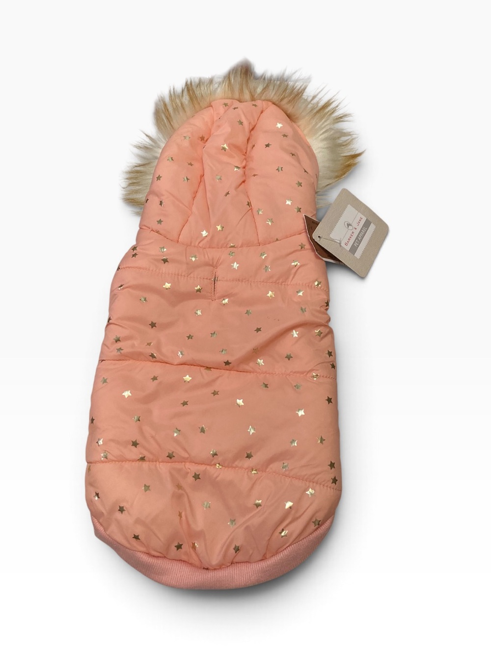 Peach Star-Print Dog Jacket with Faux Fur Hood